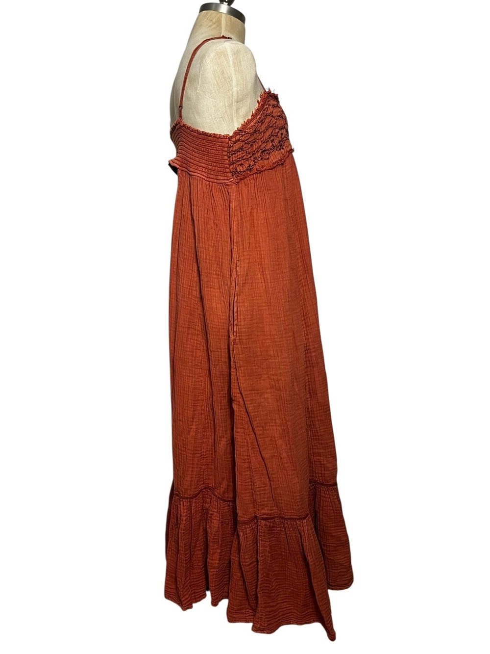 Free People Linda Jo Midi Dress Gauze Embroidered Button Front Rust L - Picture 8 of 15
